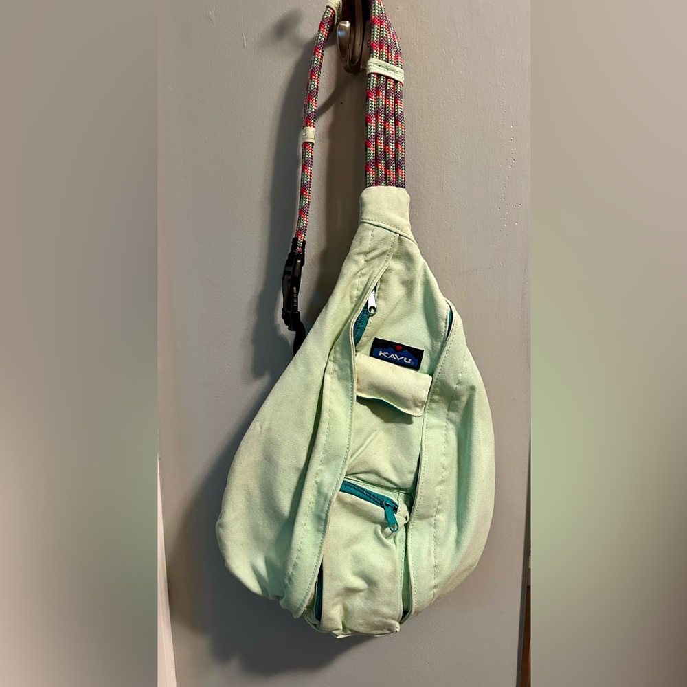 Kavu Mint Green Sling Bag with Multicolor Strap